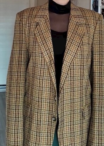 Zara Bej Ekose Oversize Blazer Ceket