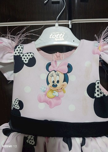 18-24 Ay Beden pembe Renk Kız Çocuk Pembe Minnie Baskılı Fırfırlı Elbise