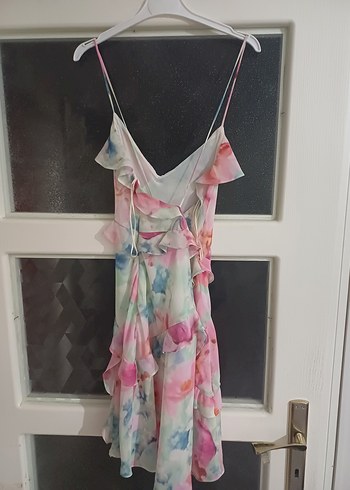 Pembe Pastel Bağlamalı Mini Elbise - Görsel 2