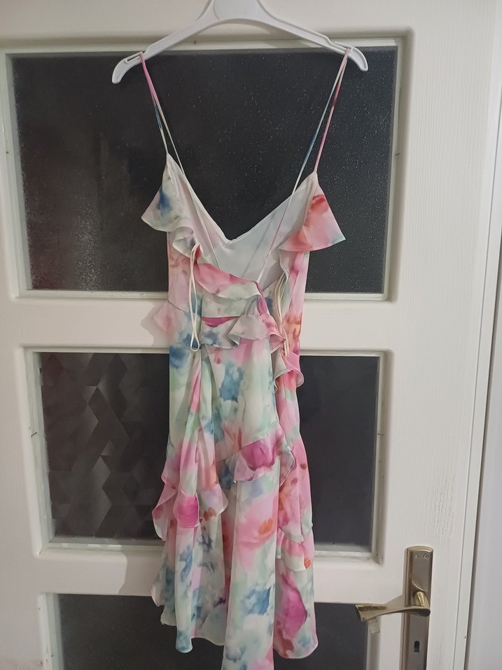 Pembe Pastel Bağlamalı Mini Elbise - Görsel 2