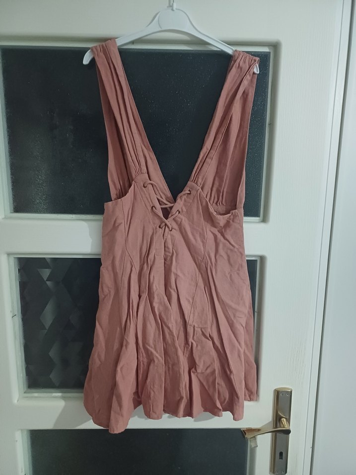 Pembe V Yakalı Kolsuz Mini Elbise - Görsel 2