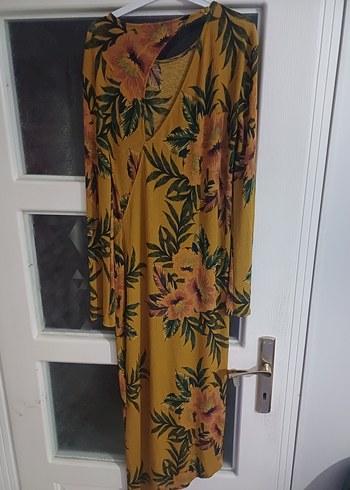 Sarı Çiçekli Uzun Bohem Elbise - Görsel 2