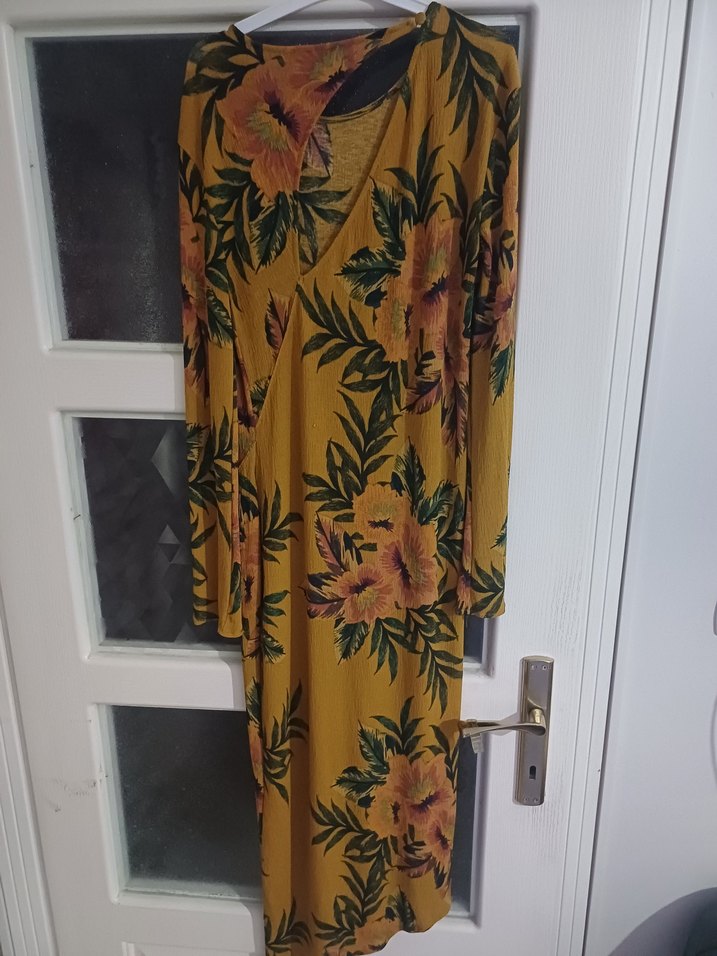 Sarı Çiçekli Uzun Bohem Elbise - Görsel 2