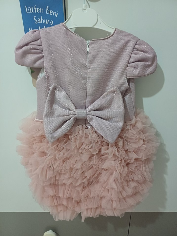 Kız Çocuk Pudra Renk Fırfırlı Elbise - Görsel 2