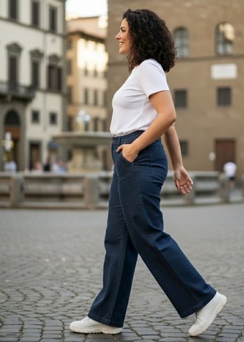 Kadın  bol paça  büyük  beden  Kot Pantolon. 44 beden - Görsel 2