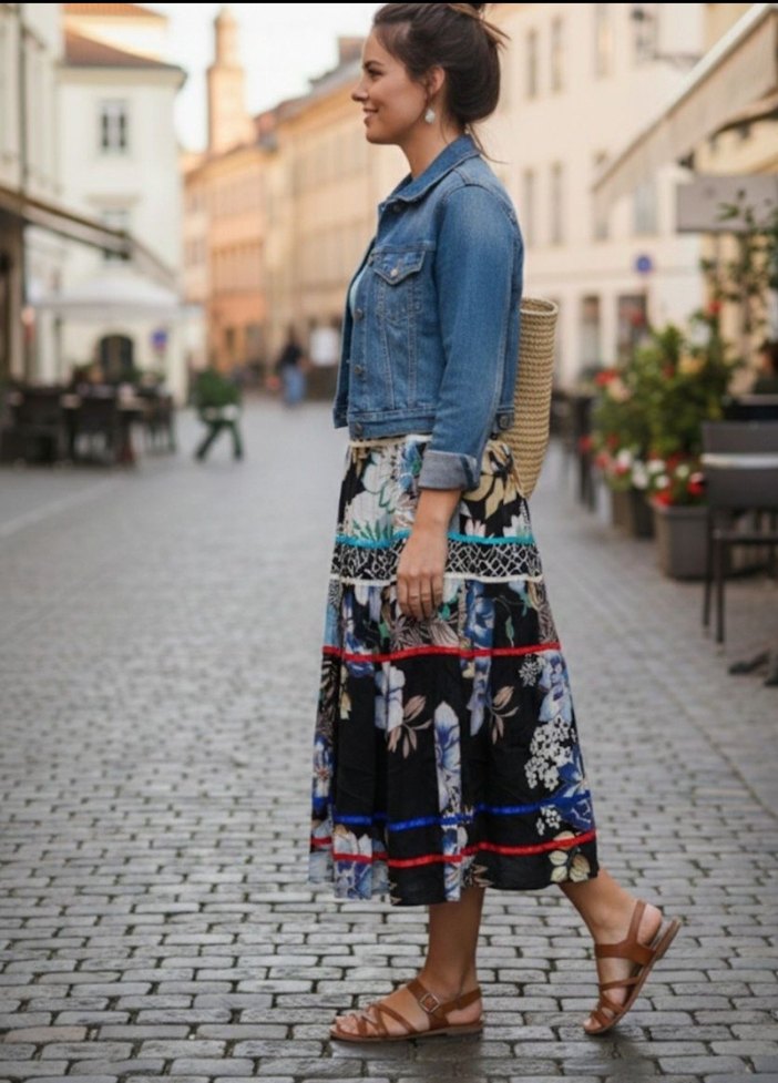 Bohem Çok Renkli midi  Etek - Görsel 2