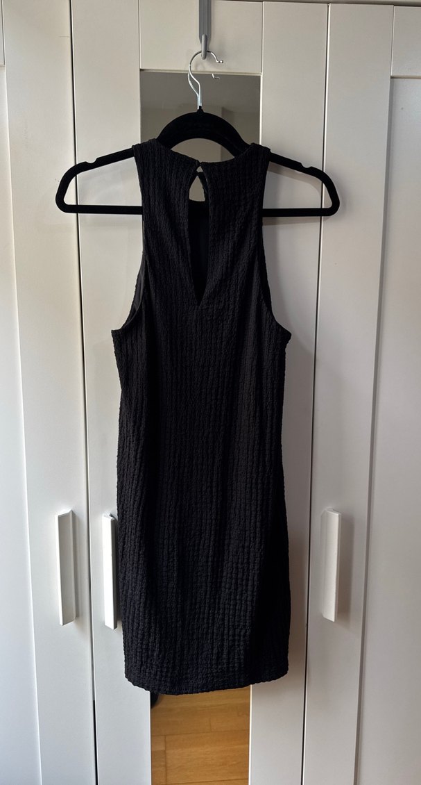 Siyah Yüksek Kolsuz Triko Elbise - Görsel 4