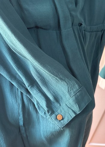 Uzun Kollu Turkuaz elbise - Görsel 2