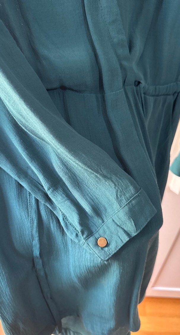 Uzun Kollu Turkuaz elbise - Görsel 2