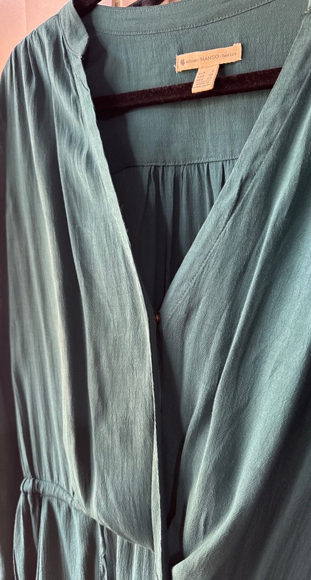 Uzun Kollu Turkuaz elbise - Görsel 4