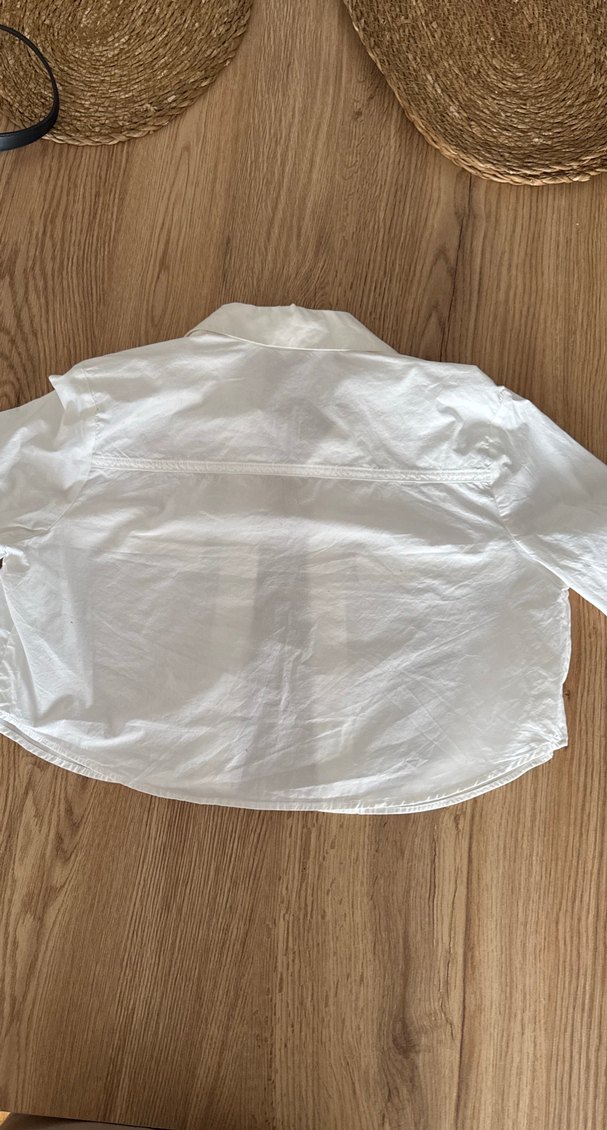 Beyaz crop Düğmeli Kadın Gömlek - Görsel 4