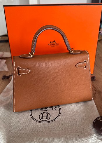 Bej Deri Kadın Çanta Tokalı mini Kelly - Görsel 3