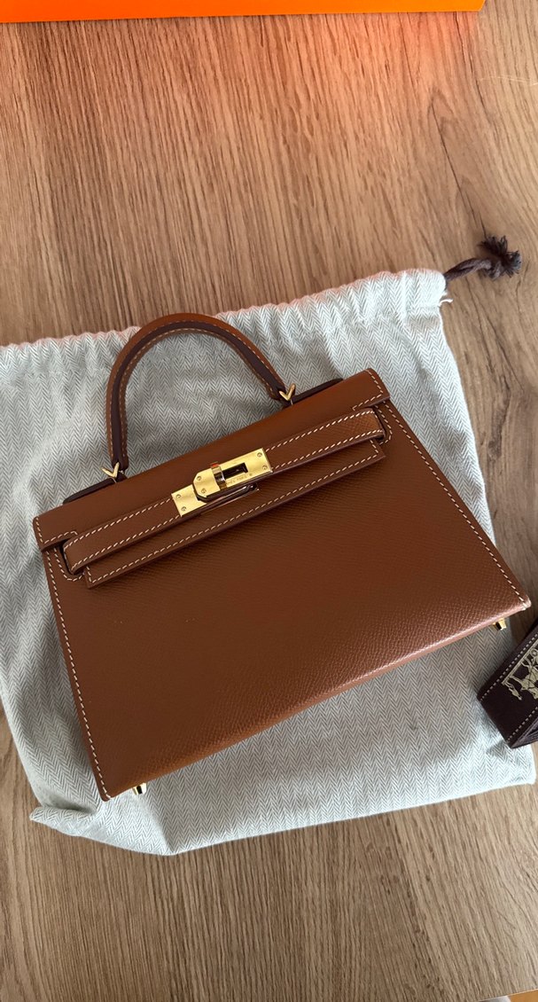 Bej Deri Kadın Çanta Tokalı mini Kelly - Görsel 2