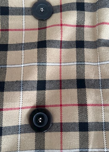 Düğmeli Ekoseli Bej Mini Etek - Görsel 2