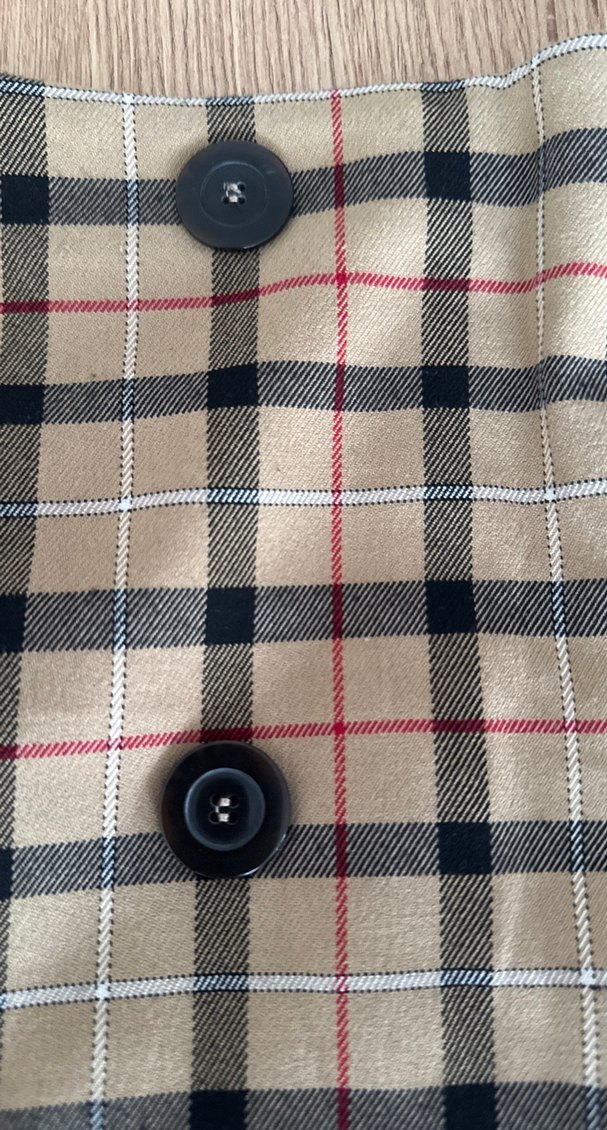 Düğmeli Ekoseli Bej Mini Etek - Görsel 2