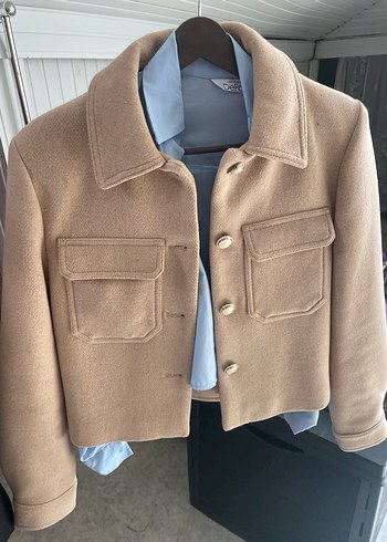 Zara kaşe Düğmeli Bej Midi Kadın Yün Kaban