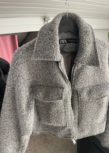 Zara Gri Kısa kaşe Peluş Kadın Ceket