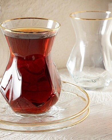 Ritz Cam 16 Parça 8 Kişilik Çay Seti Gold