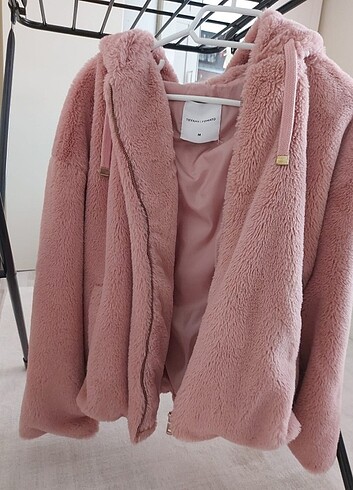 m Beden pembe Renk Peluş kapşonlu pembe mont