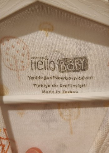 HelloBaby Beyaz Baskılı Bebek Tulum, Fermuarlı, Uzun Kollu