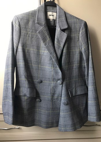 Kadın Gri Ekose Düğmeli Blazer Ceket