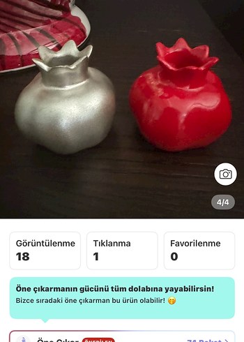 Kırmızı ve gümüş Nar biblo - Görsel 4