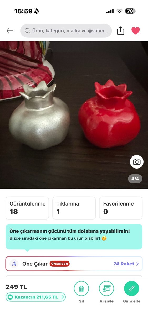 Kırmızı ve gümüş Nar biblo - Görsel 4