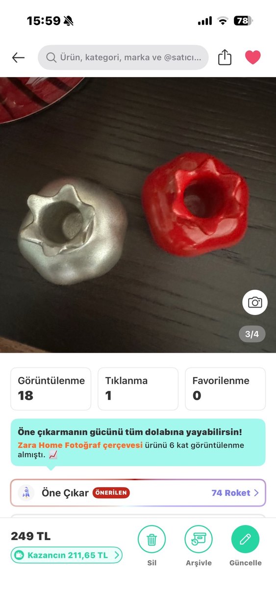 Kırmızı ve gümüş Nar biblo - Görsel 3