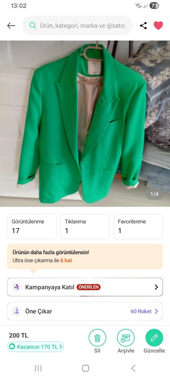 Yeşil Notch Yaka Midi Blazer - Görsel 2