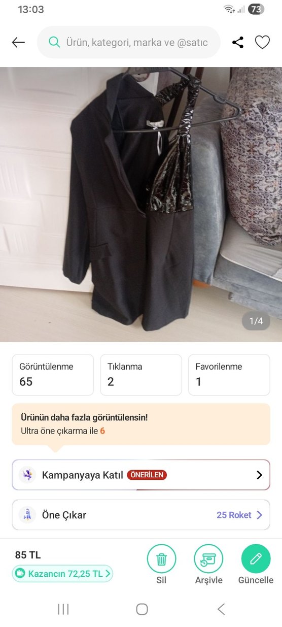 Uzun Siyah Düğmeli çejet - Görsel 2