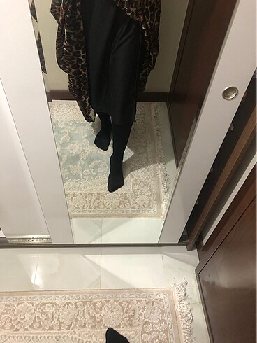 Leoparlı tam boy lastikli astarlı şifon pileli etek - Görsel 5