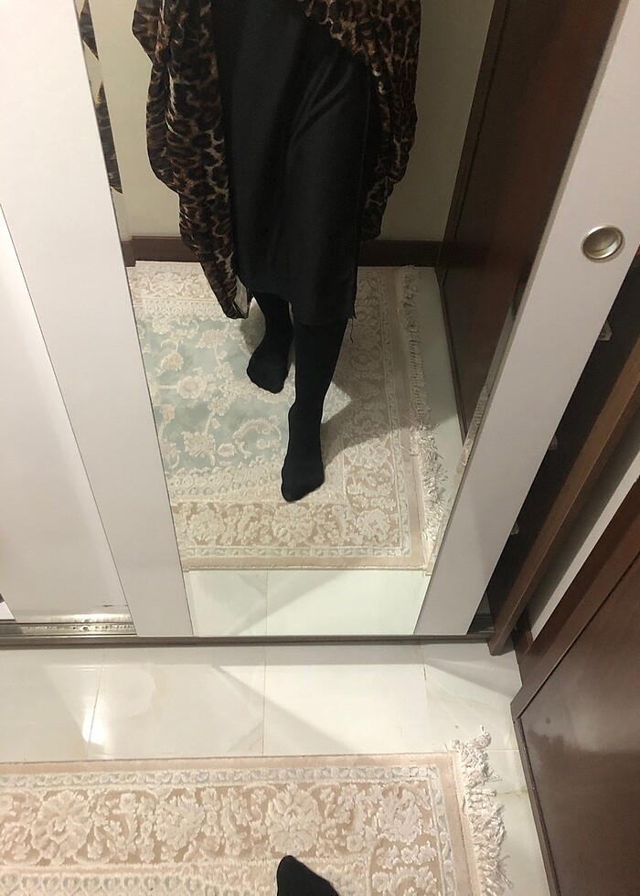 Leoparlı tam boy lastikli astarlı şifon pileli etek - Görsel 5