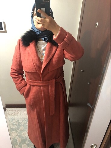 Matez marka yakası kürklü kaliteli astarlı kaşe kaban - Görsel 9