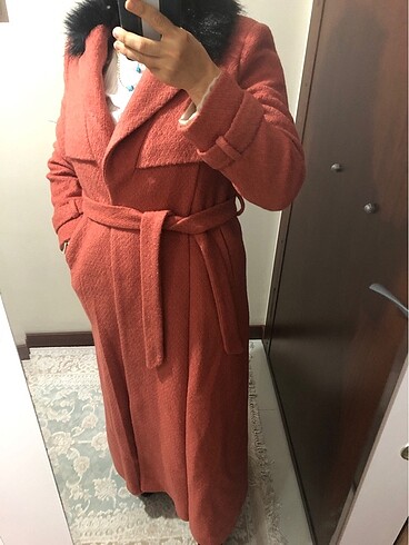 Matez marka yakası kürklü kaliteli astarlı kaşe kaban - Görsel 12