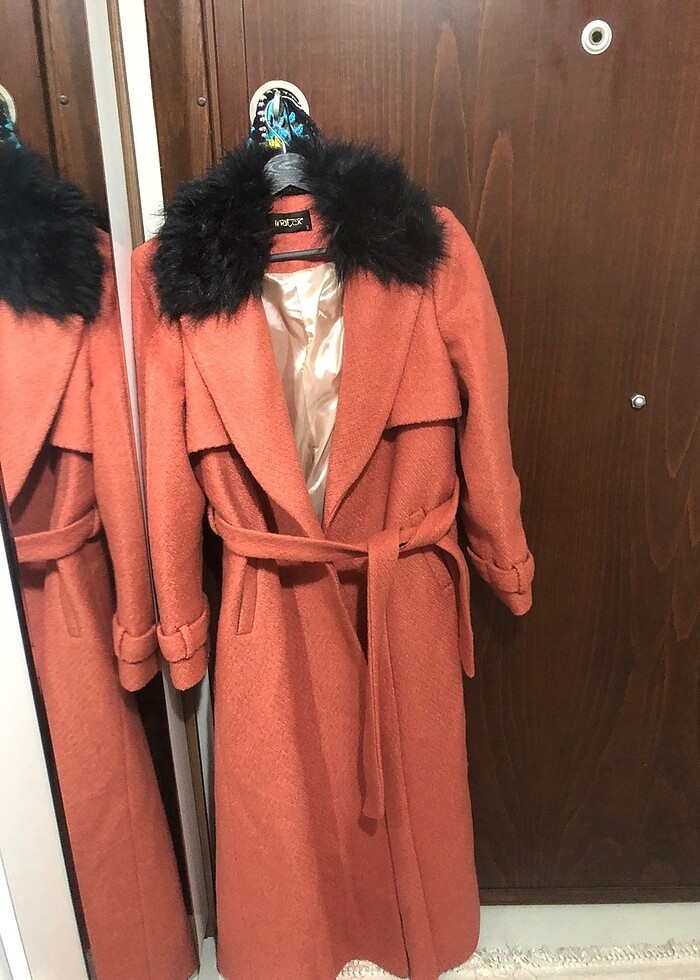 Matez marka yakası kürklü kaliteli astarlı kaşe kaban - Görsel 3