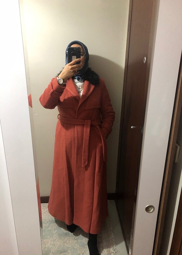 Matez marka yakası kürklü kaliteli astarlı kaşe kaban - Görsel 5