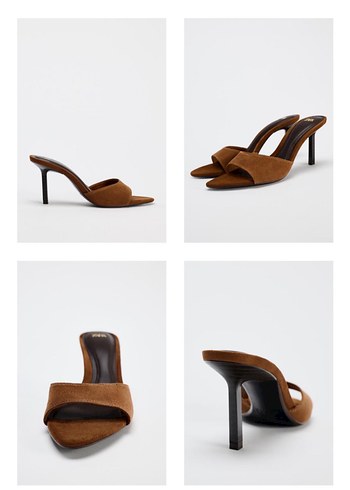 Kahverengi Süet Stiletto Topuklu Kadın Sandalet