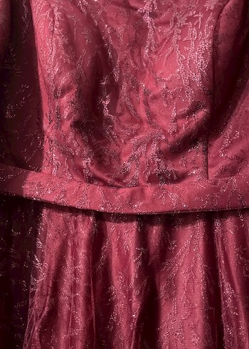 Bordo İşlemeli Uzun Kollu Kadın Elbise - Görsel 5