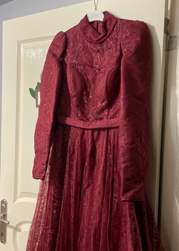 Bordo İşlemeli Uzun Kollu Kadın Elbise - Görsel 4