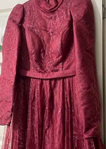 Bordo İşlemeli Uzun Kollu Kadın Elbise - Görsel 2