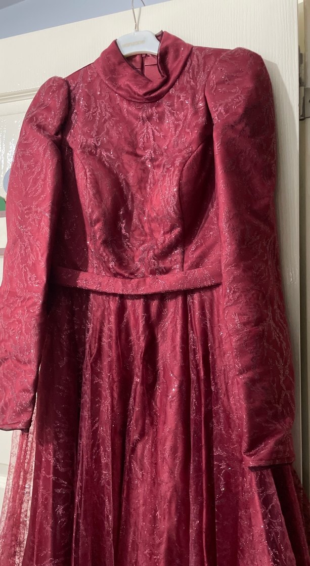 Bordo İşlemeli Uzun Kollu Kadın Elbise - Görsel 2