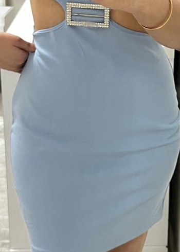 Tokalı Mavi Mini Elbise - Görsel 4