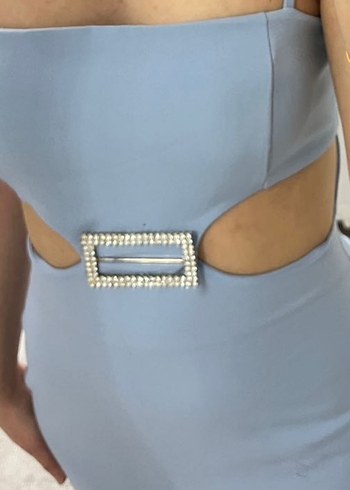 Tokalı Mavi Mini Elbise - Görsel 2