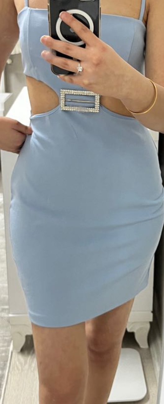 Tokalı Mavi Mini Elbise - Görsel 4