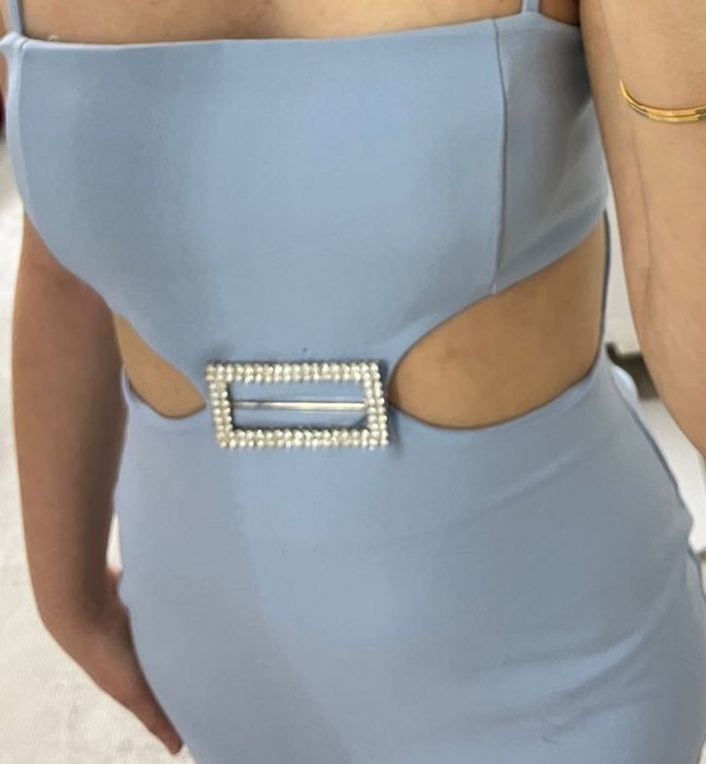 Tokalı Mavi Mini Elbise - Görsel 2