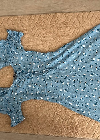 Mavi Çiçekli Midi Bohem Elbise - Görsel 2