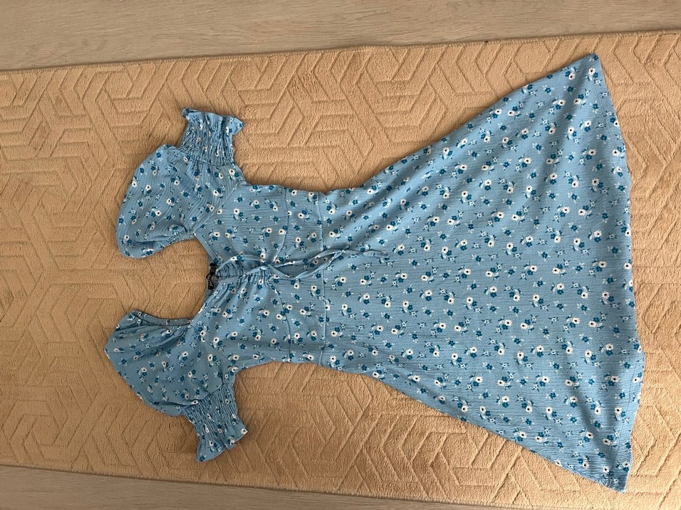 Mavi Çiçekli Midi Bohem Elbise - Görsel 2