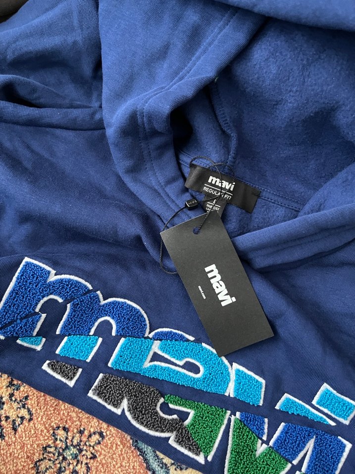 Mavi Kapüşonlu Kadın Sweatshirt - Görsel 4