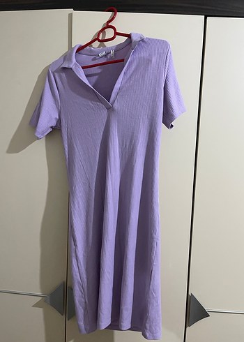 Mor Mini Kadın Elbise, Kısa Kollu, Yakalı - Görsel 2