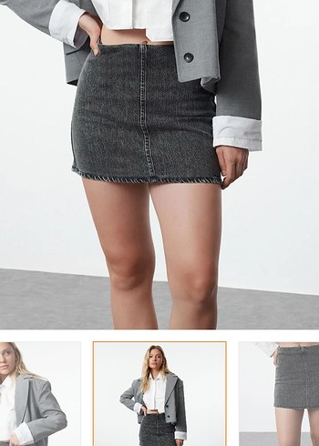 xs Beden gri Renk Sokak Stili Gri Denim Mini Etek